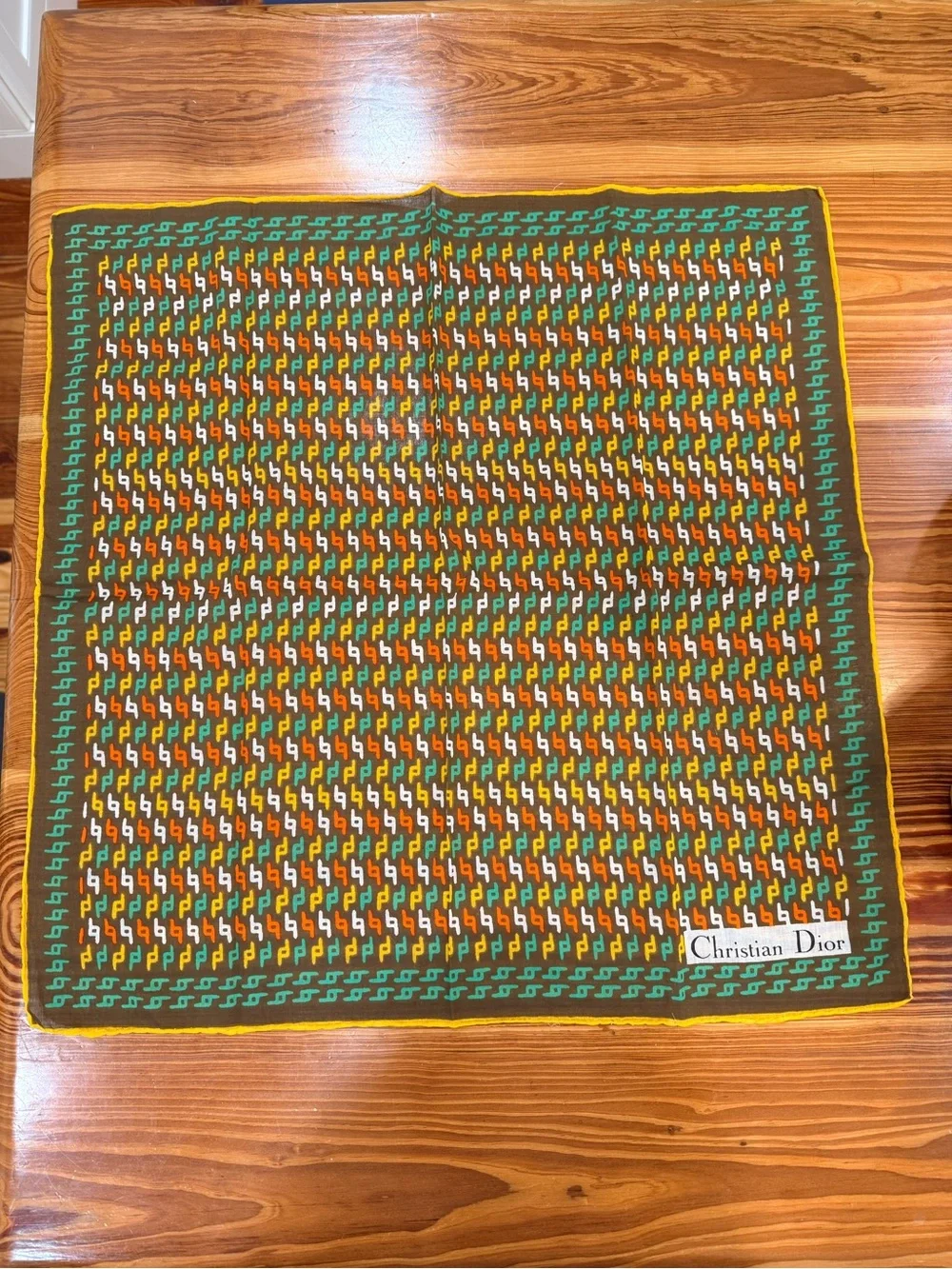 Vintage Christian Dior Multicolor Logo Scarf/pocket square - Brown Base